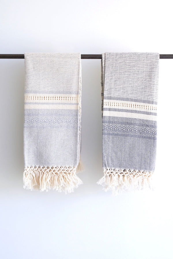 Oaxacan hand towel with fringe-pale blue