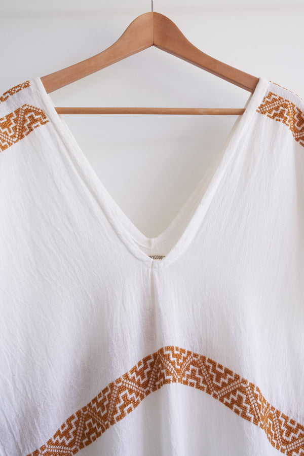 JM + San Vicente Summer Poncho Cover-Up (Color Terra-Cotta Embroidery)
