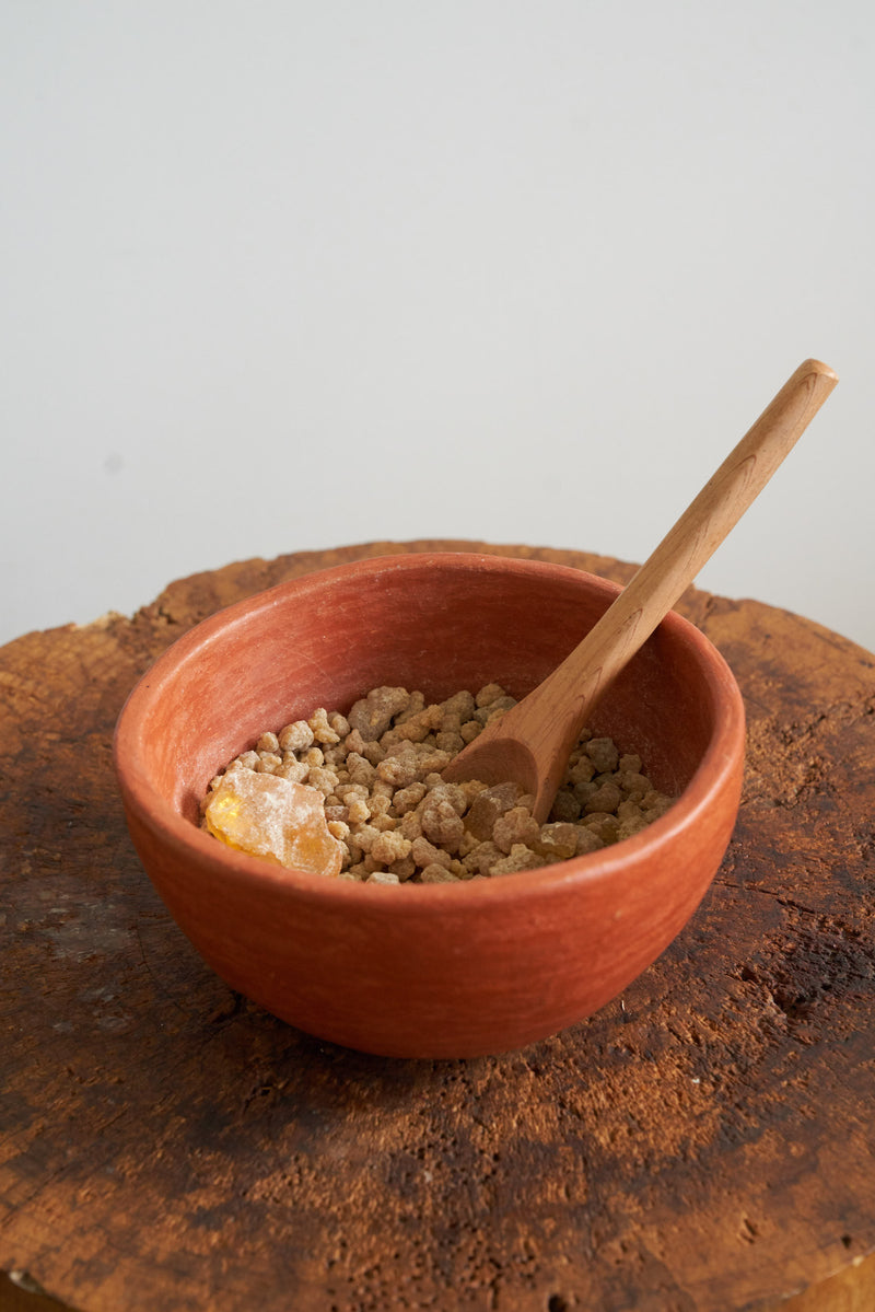 Hand crafted ceramic bowl (barro rojo) filled with Copal incense resin